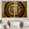 Golden Floral Mandala Acrylic Art Floating Wall Painting Set of 2