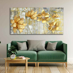 Golden Abstract Flowers Premium Wall Painting