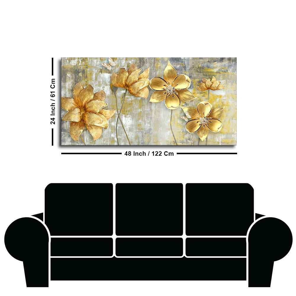 Golden Abstract Flowers Premium Wall Painting