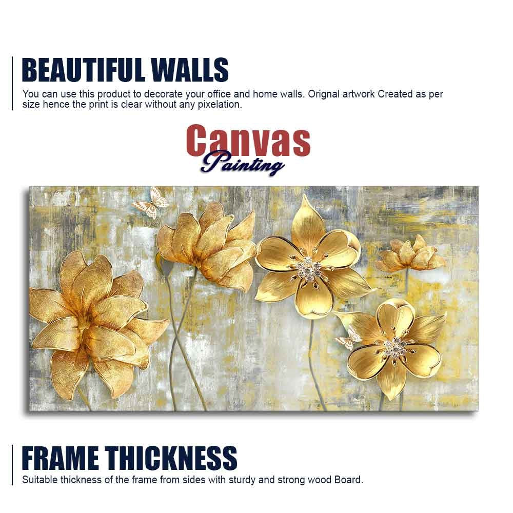 Golden Abstract Flowers Premium Wall Painting