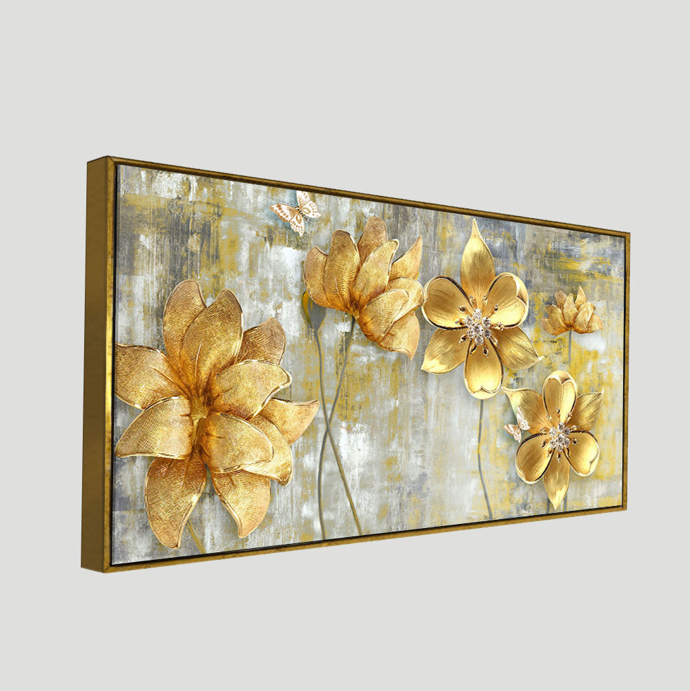 Golden Abstract Flowers Premium Wall Painting