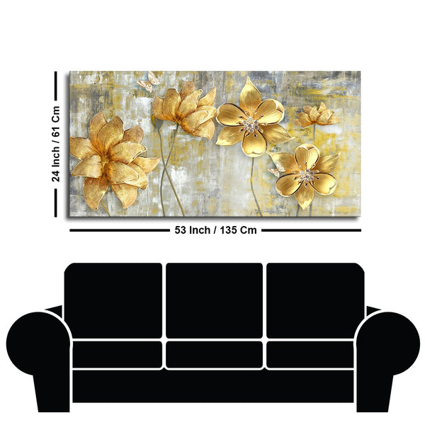 Golden Flowers Abstracts Art Premium Canvas Wall Painting