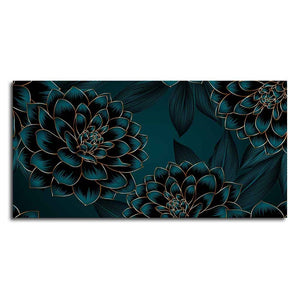 Golden Flowers Dahlia and Leaves Wall Painting