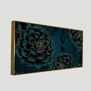 Golden Flowers Dahlia and Leaves Wall Painting