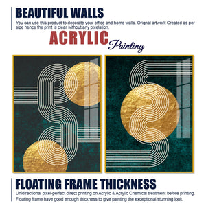 Golden Geometrical Pattern Acrylic Floating Wall Painting Set of 2