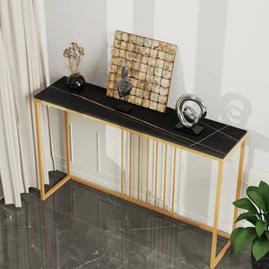 Golden Metallic Rectangular Shaped Black Marble Designer Console Table