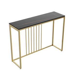 Golden Metallic Rectangular Shaped Black Marble Designer Console Table