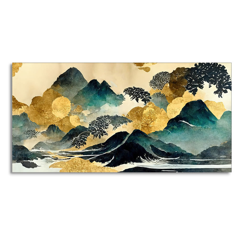 Golden Mountain Scenery of Mount Fuji Premium Canvas Wall Painting