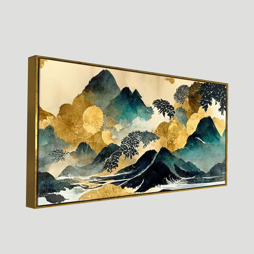 Golden Mountain Scenery of Mount Fuji Premium Canvas Wall Painting