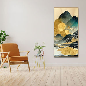 Golden Mountain Scenery of Mount Fuji Premium Wall Painting