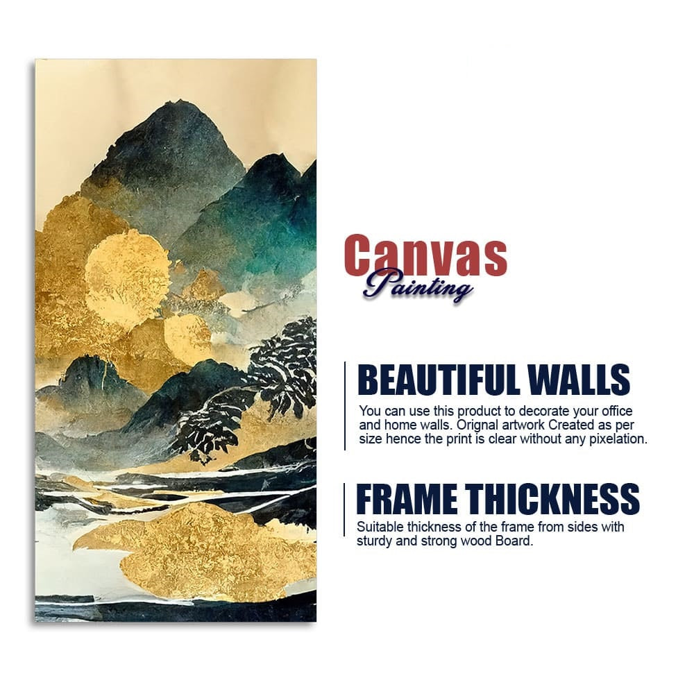 Golden Mountain Scenery of Mount Fuji Premium Wall Painting