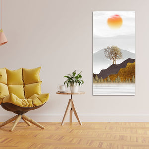 Golden Mountain with Beautiful Sunrise Premium Canvas Wall Painting