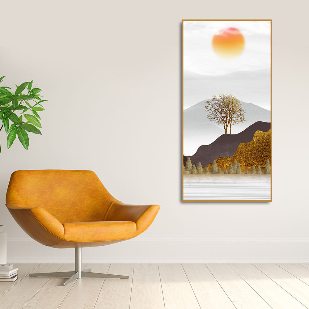 Golden Mountain with Beautiful Sunrise Premium Canvas Wall Painting