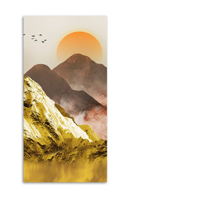 Golden Mountains and Birds Scenery Canvas Wall Painting