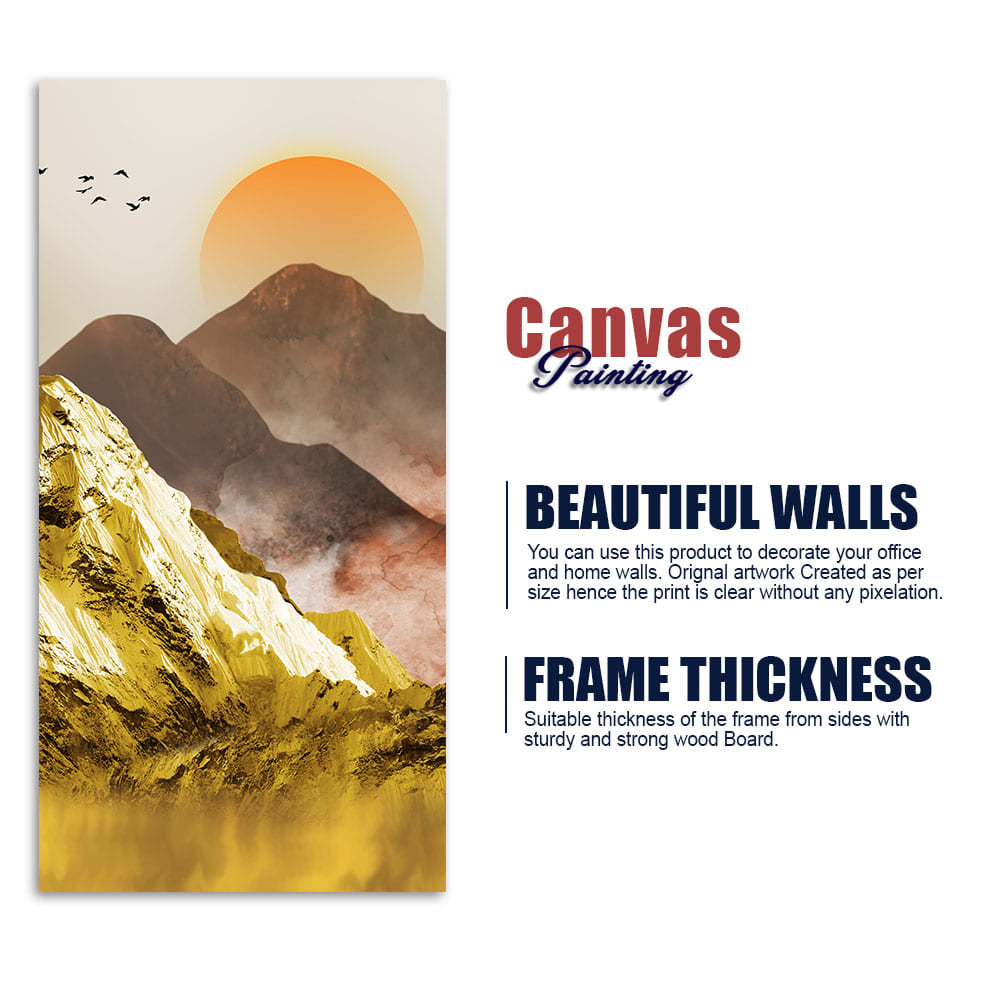 Golden Mountains and Birds Scenery Canvas Wall Painting