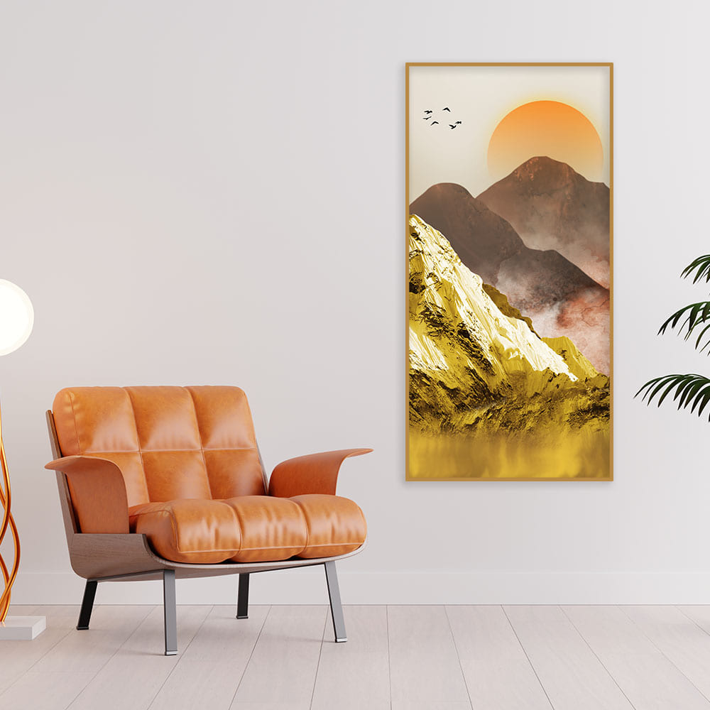 Golden Mountains and Birds Scenery Canvas Wall Painting