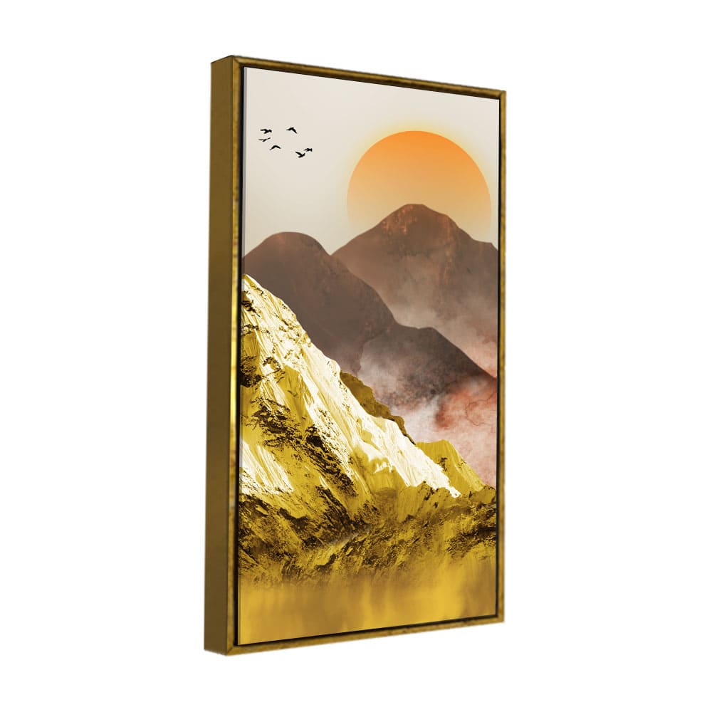 Golden Mountains and Birds Scenery Canvas Wall Painting