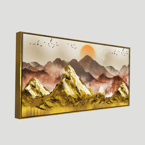 Golden Mountains and Birds Scenery Premium Canvas Wall Painting