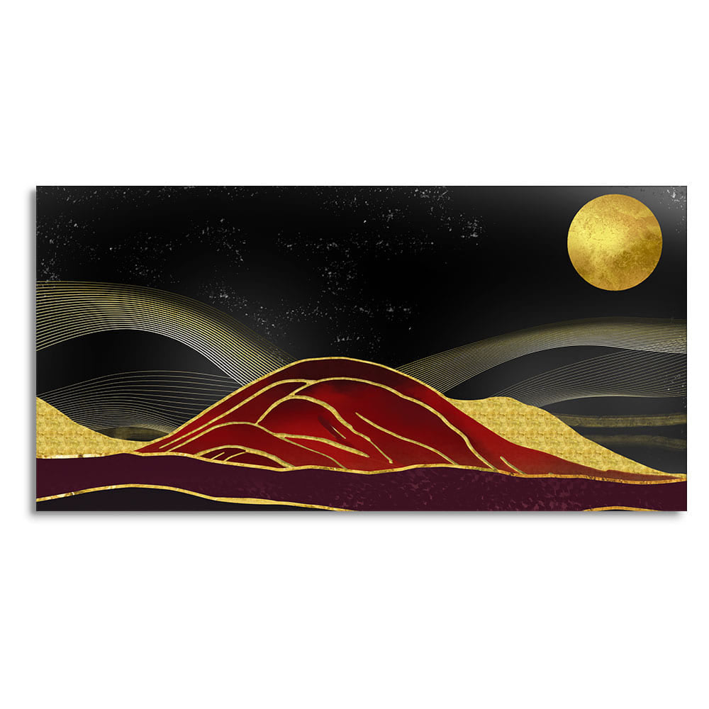 Golden Mountains lines Art with Moon Canvas Wall Painting