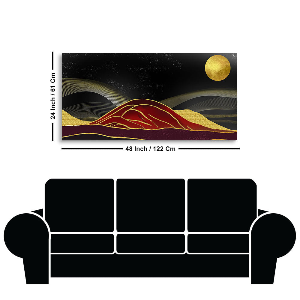 Golden Mountains lines Art with Moon Canvas Wall Painting