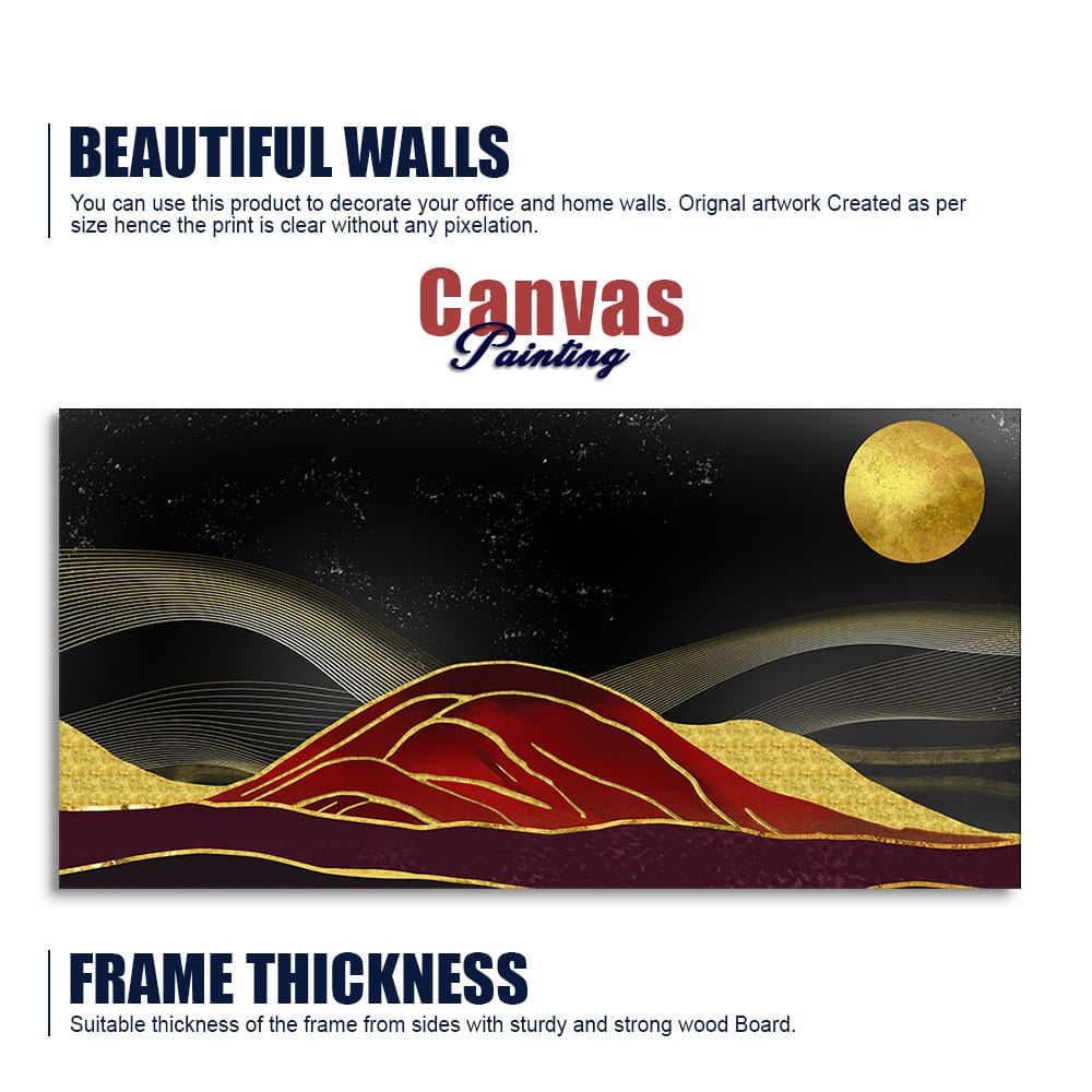 Golden Mountains lines Art with Moon Canvas Wall Painting