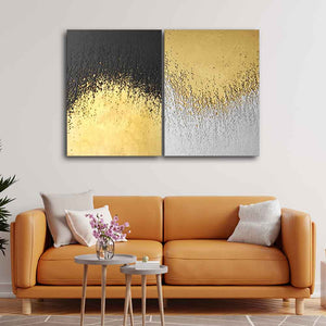 Golden Paint Texture Canvas Wall Painting of Two Pieces