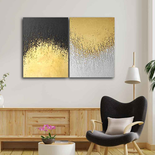 Golden Paint Texture Canvas Wall Painting of Two Pieces