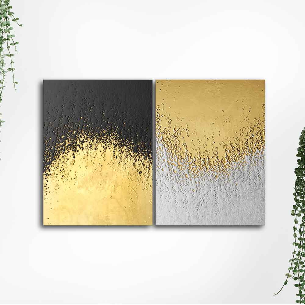 Golden Paint Texture Canvas Wall Painting of Two Pieces