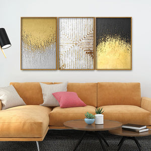 Golden Paint Texture Floating Canvas Wall Painting Set of Three