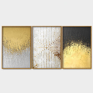 Golden Paint Texture Floating Canvas Wall Painting Set of Three