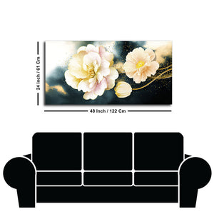 Golden Particles with Flower Premium Canvas Wall Painting