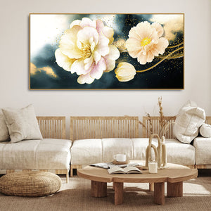 Golden Particles with Flower Premium Canvas Wall Painting