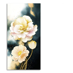 Golden Particles with White Flower Premium Canvas Wall Painting