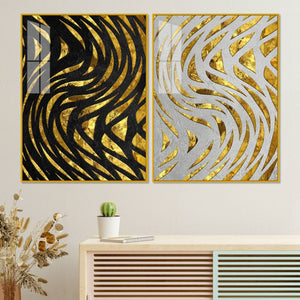 Golden Patterns Acrylic Floating Wall Painting Set of 2