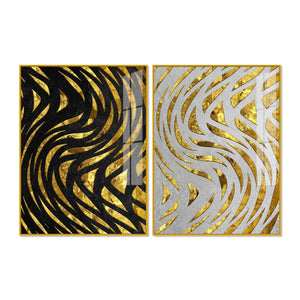 Golden Patterns Acrylic Floating Wall Painting Set of 2