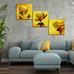 Golden Roses 3 Pieces Canvas Wall Painting