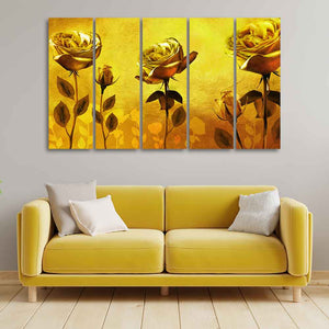 Golden Roses Five Pieces Canvas Wall Painting