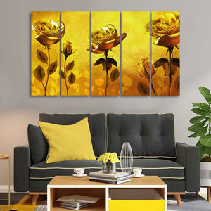 Golden Roses Five Pieces Canvas Wall Painting