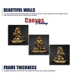 Golden Statue of Lord Ganesha Canvas Wall Painting of 3 Pieces