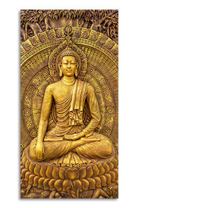 Golden Statue of Lord Gautam Buddha Canvas Wall Painting