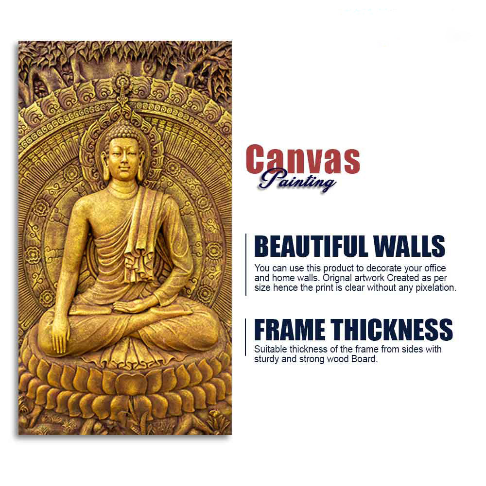 Golden Statue of Lord Gautam Buddha Canvas Wall Painting