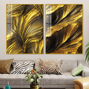 Golden Texture Acrylic Floating Wall Painting Set of 2