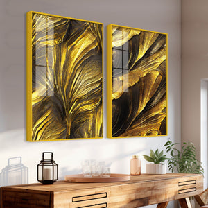 Golden Texture Acrylic Floating Wall Painting Set of 2