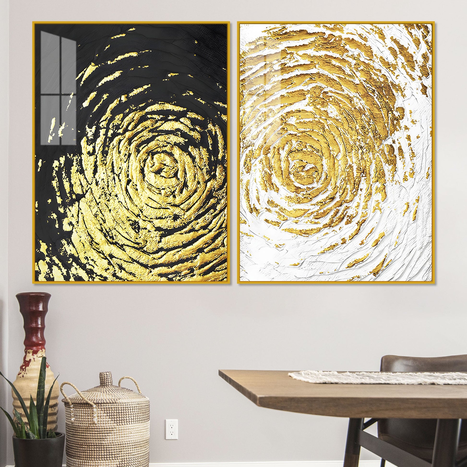 Golden Textured Acrylic Floating Wall Painting Set of 2