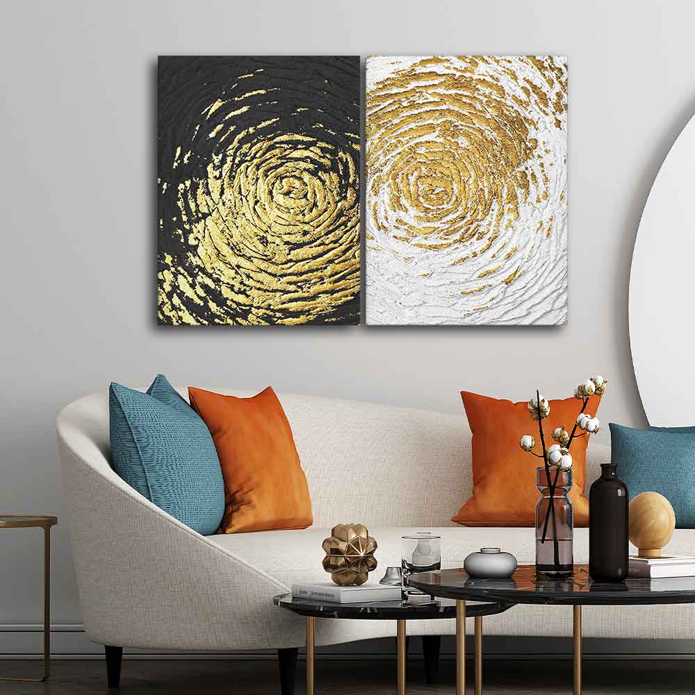 Golden Textured Canvas Wall Painting of Two Pieces