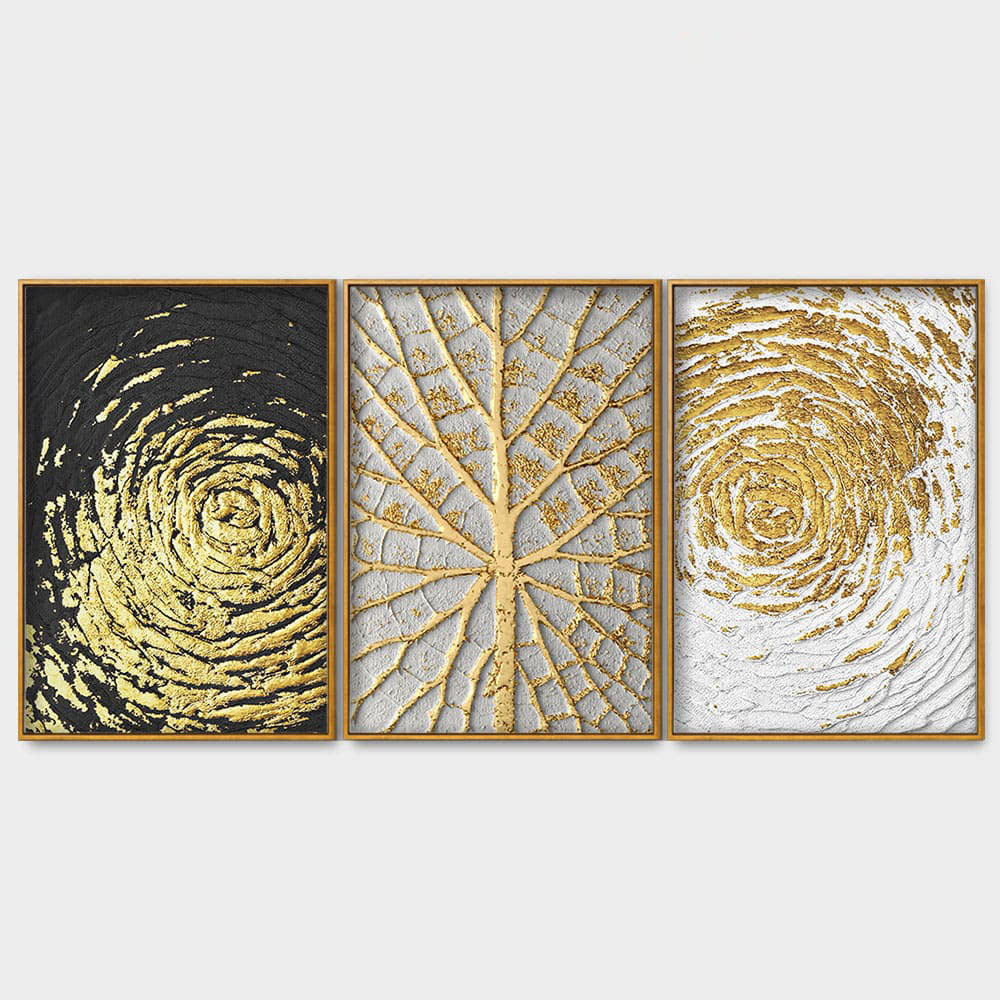 Golden Textured Floating Canvas Wall Painting Set of Three