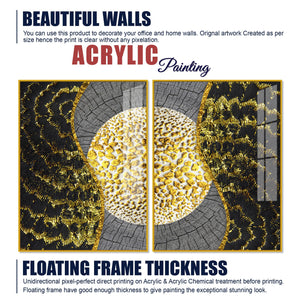 Golden Textured Pattern Acrylic Floating Wall Painting Set of 2