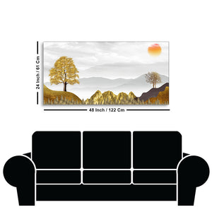 Golden Trees with Beautiful Sunrise Premium Canvas Wall Painting