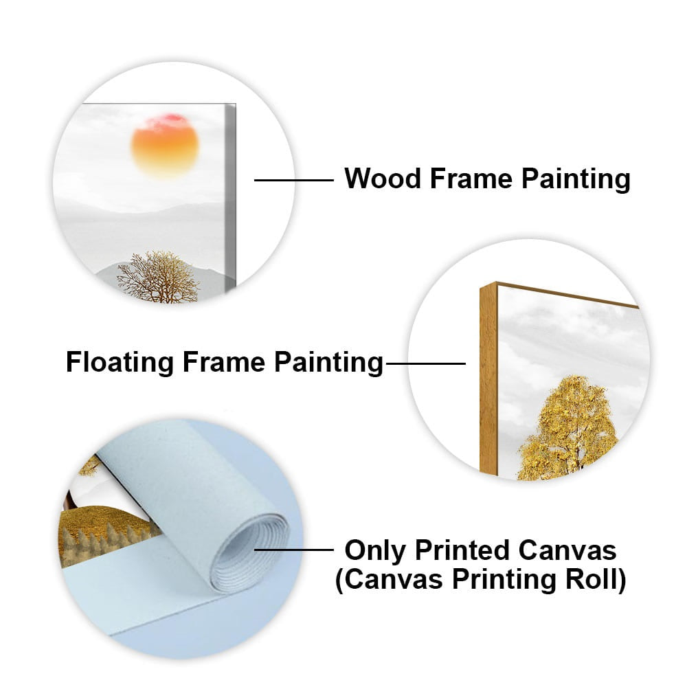 Golden Trees with Beautiful Sunrise Premium Canvas Wall Painting