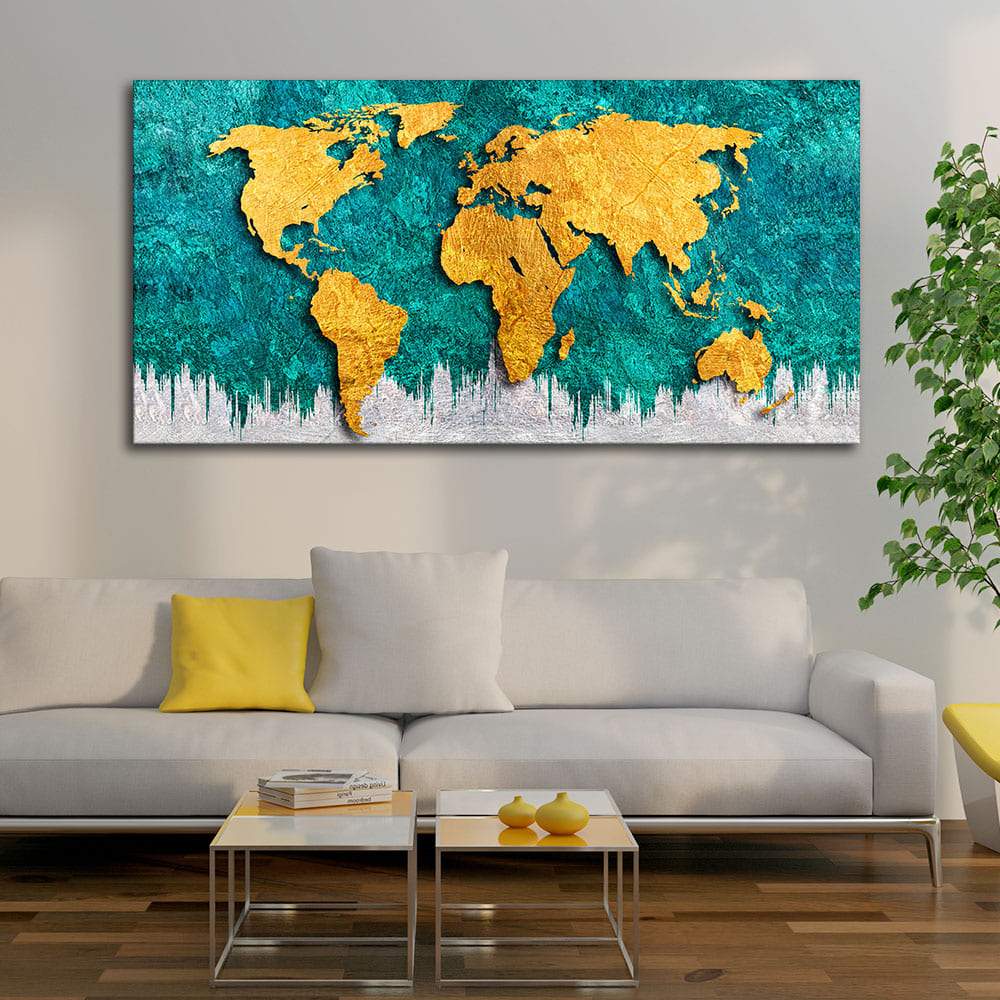 Golden World Map Canvas Wall Painting